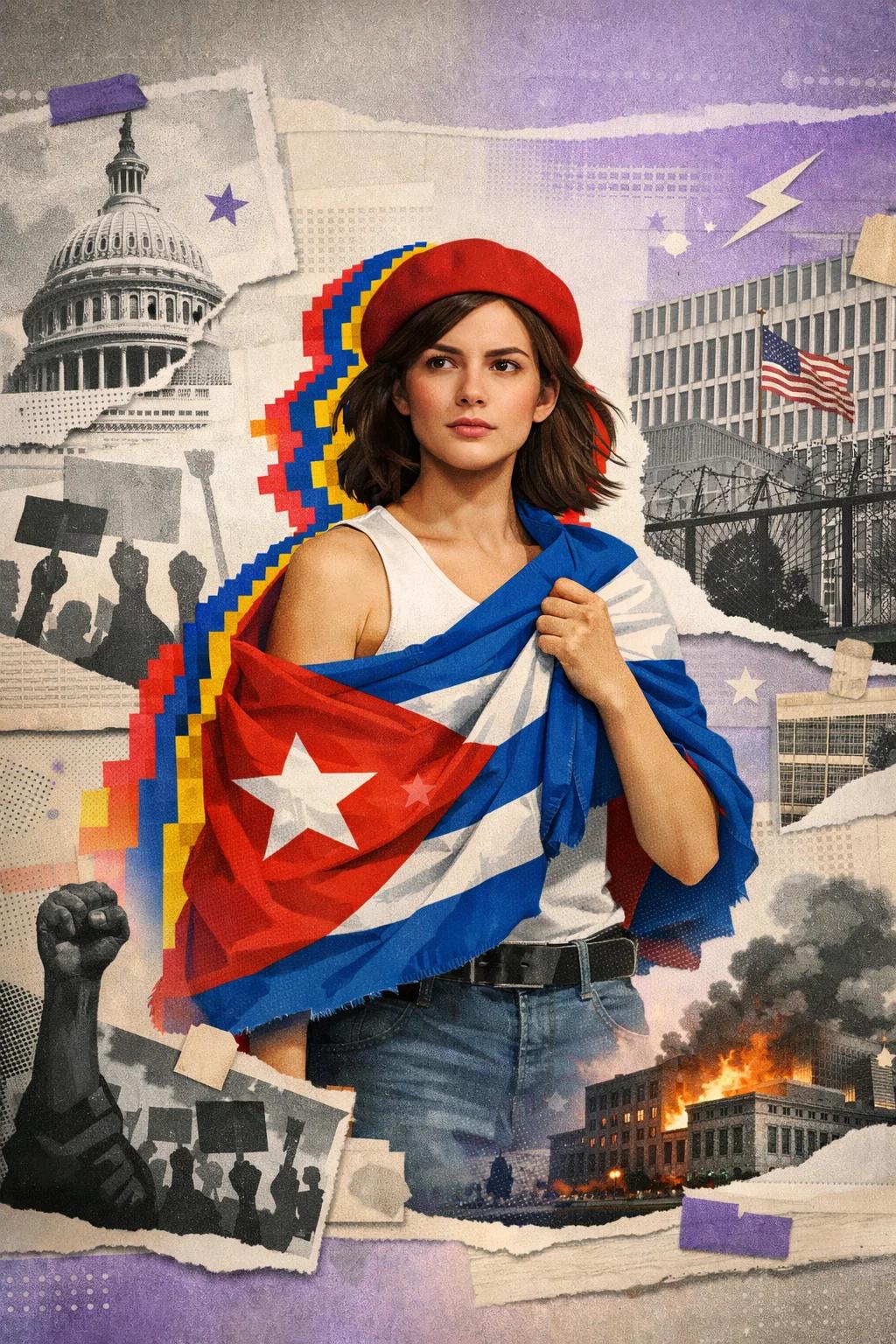 मैड्रिड में दूतावास के बाहर क्यूबा के खिलाफ लागू नाकेबंदी के विरोध में प्रदर्शन