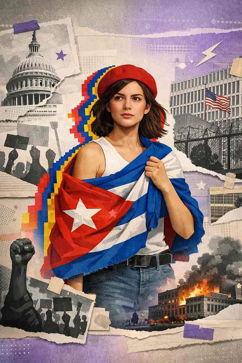 马德里示威反对美国对古巴封锁