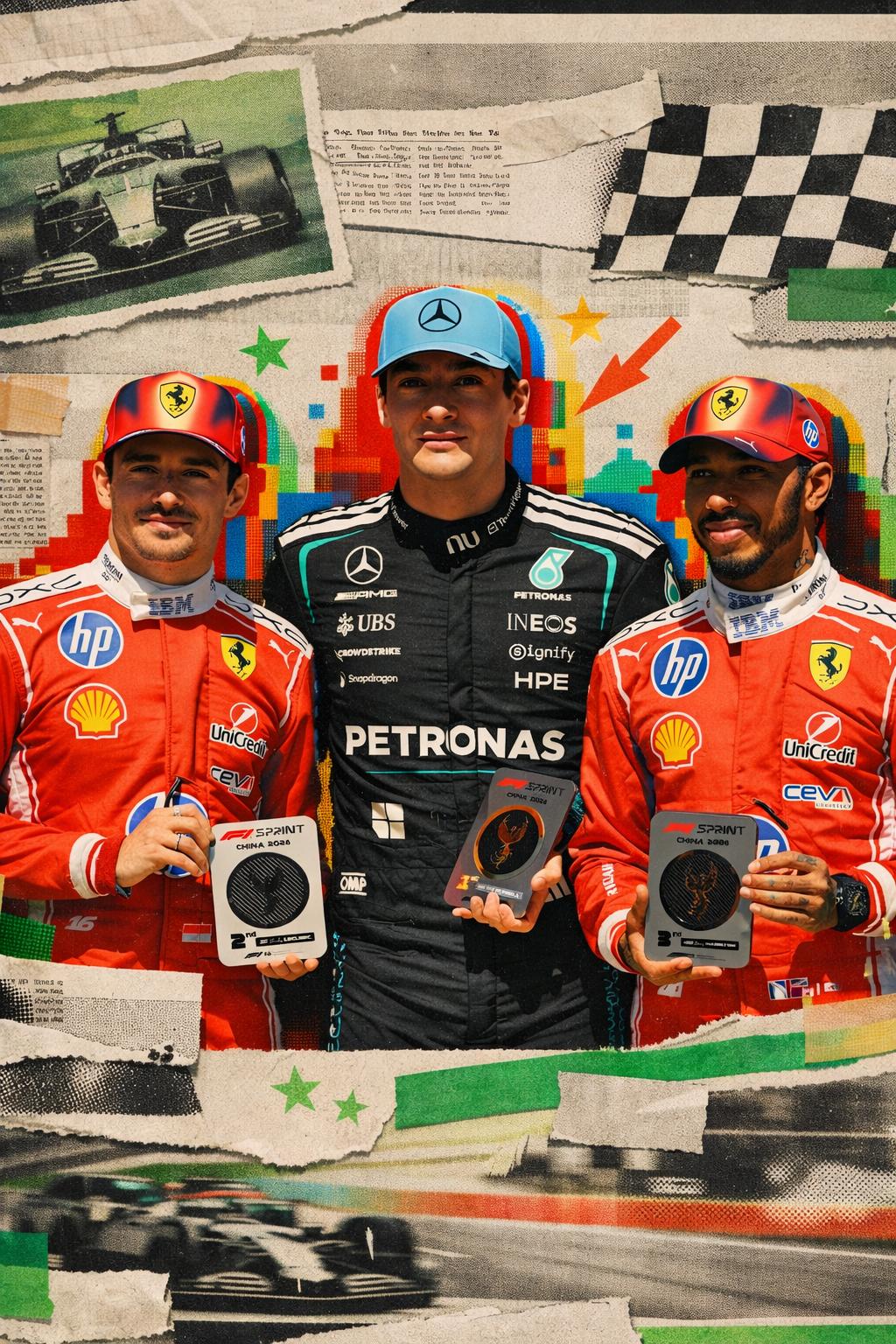 Podio de la Sprint Race de Shanghái: Mercedes y Ferrari muy cerca en carrera